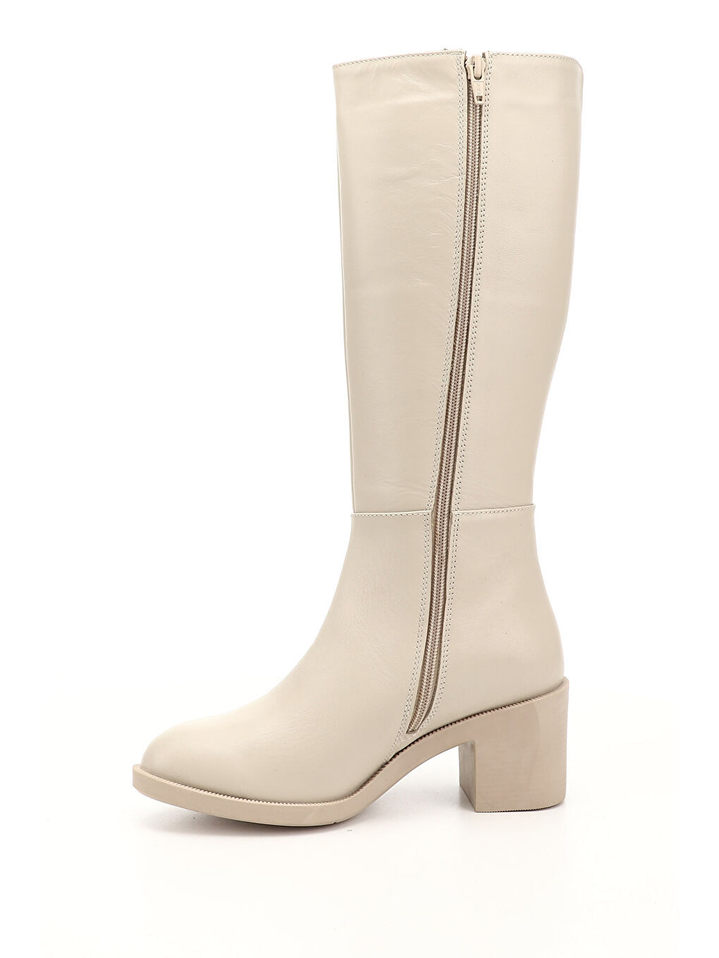 Bej Kadın BEJ-CAMEL Fermuarlı Kalın Topuklu Hakiki Deri Çizme-2
