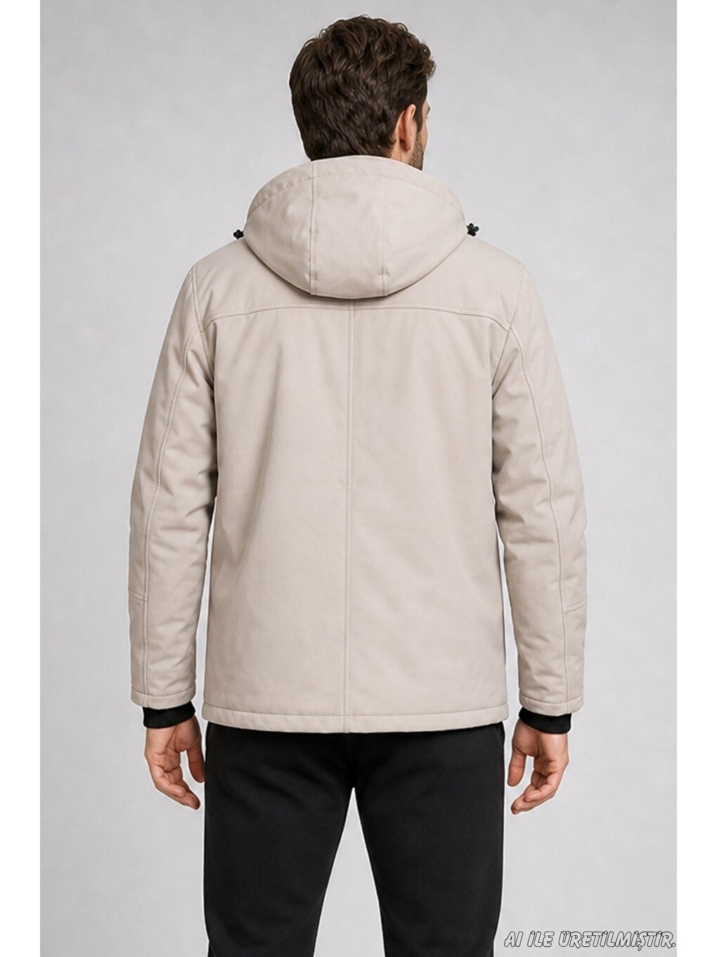 Bej Erkek Kapüşonlu İçi Kürklü Su Ve Rüzgar Geçirmez Outdoor Softshell Mont-4