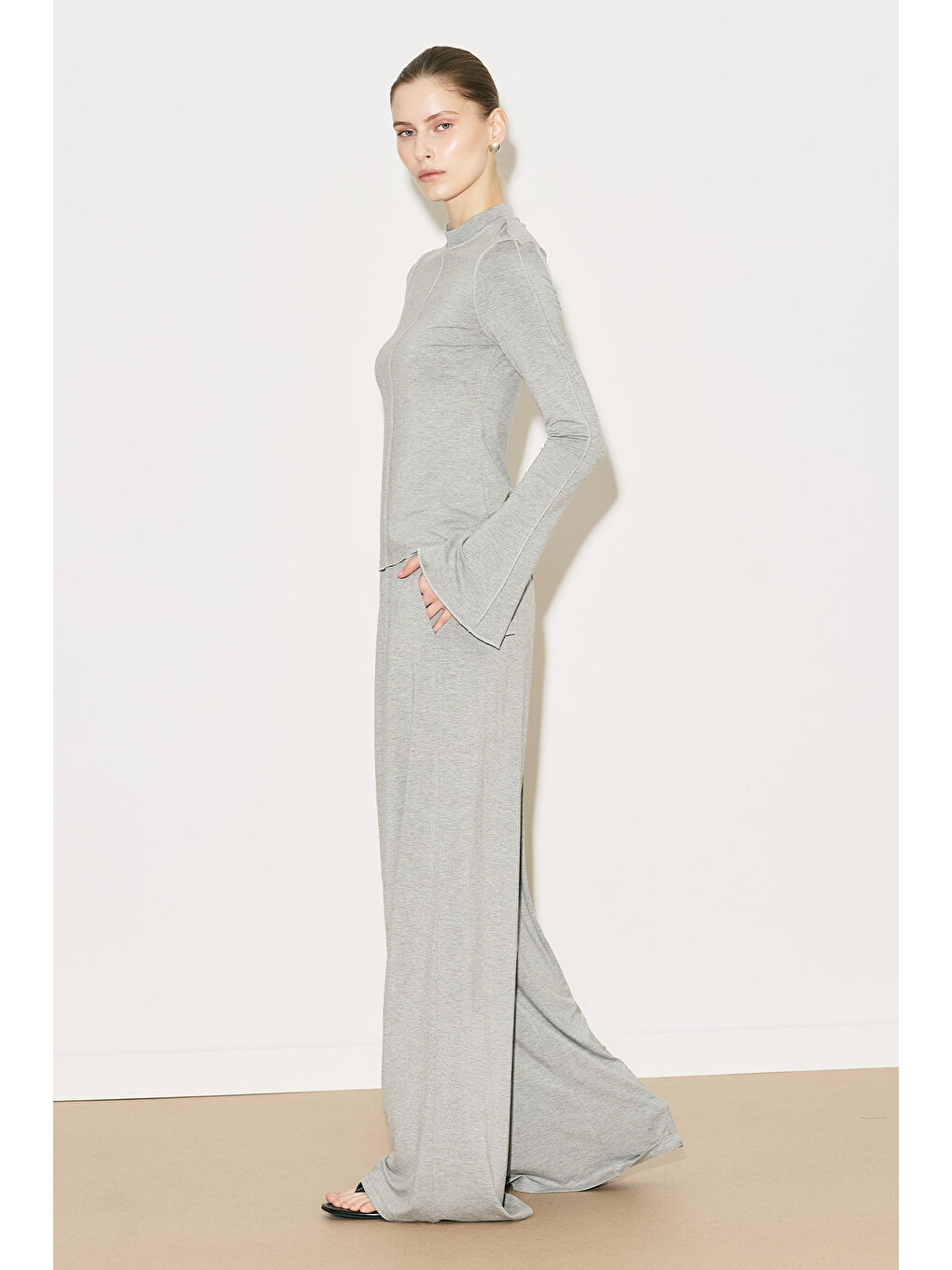 Easy Geniş Uzun Kol Bluz Gri Melanj-1