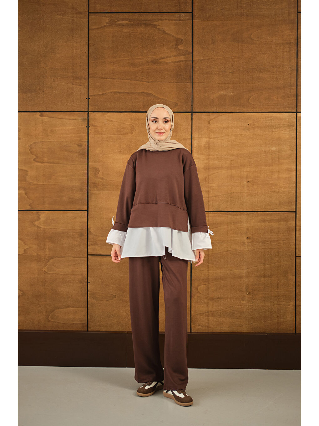 Kadın Garnili İkili Takım Kahverengi-1