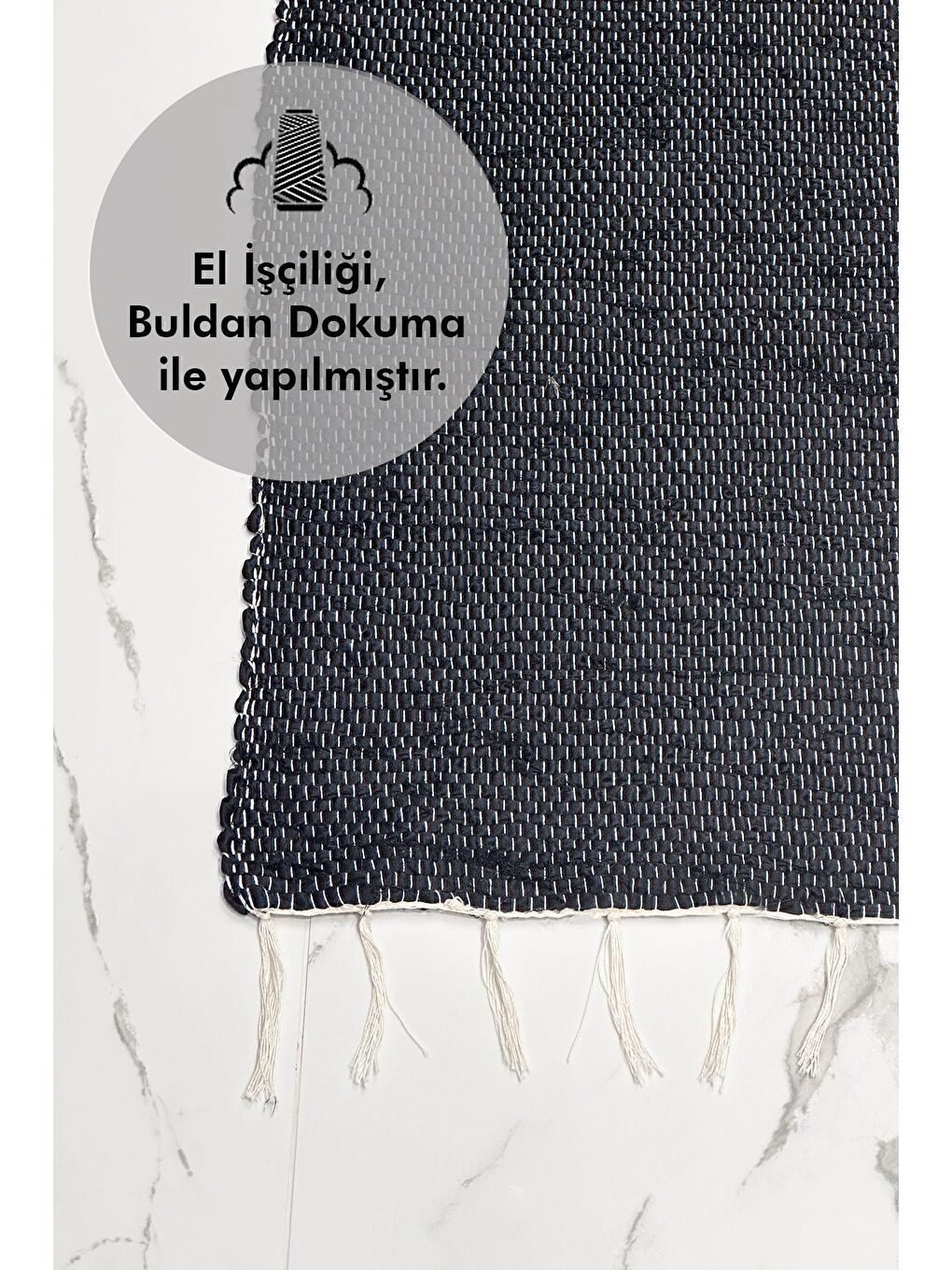 ASDIVA El Yapımı Buldan Dokuma Kilim Otantik Örgü Yolluk Halı Siyah 75x135cm - 1