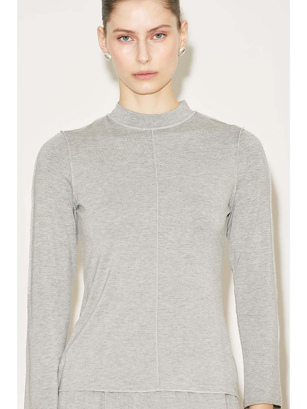 Easy Geniş Uzun Kol Bluz Gri Melanj-2