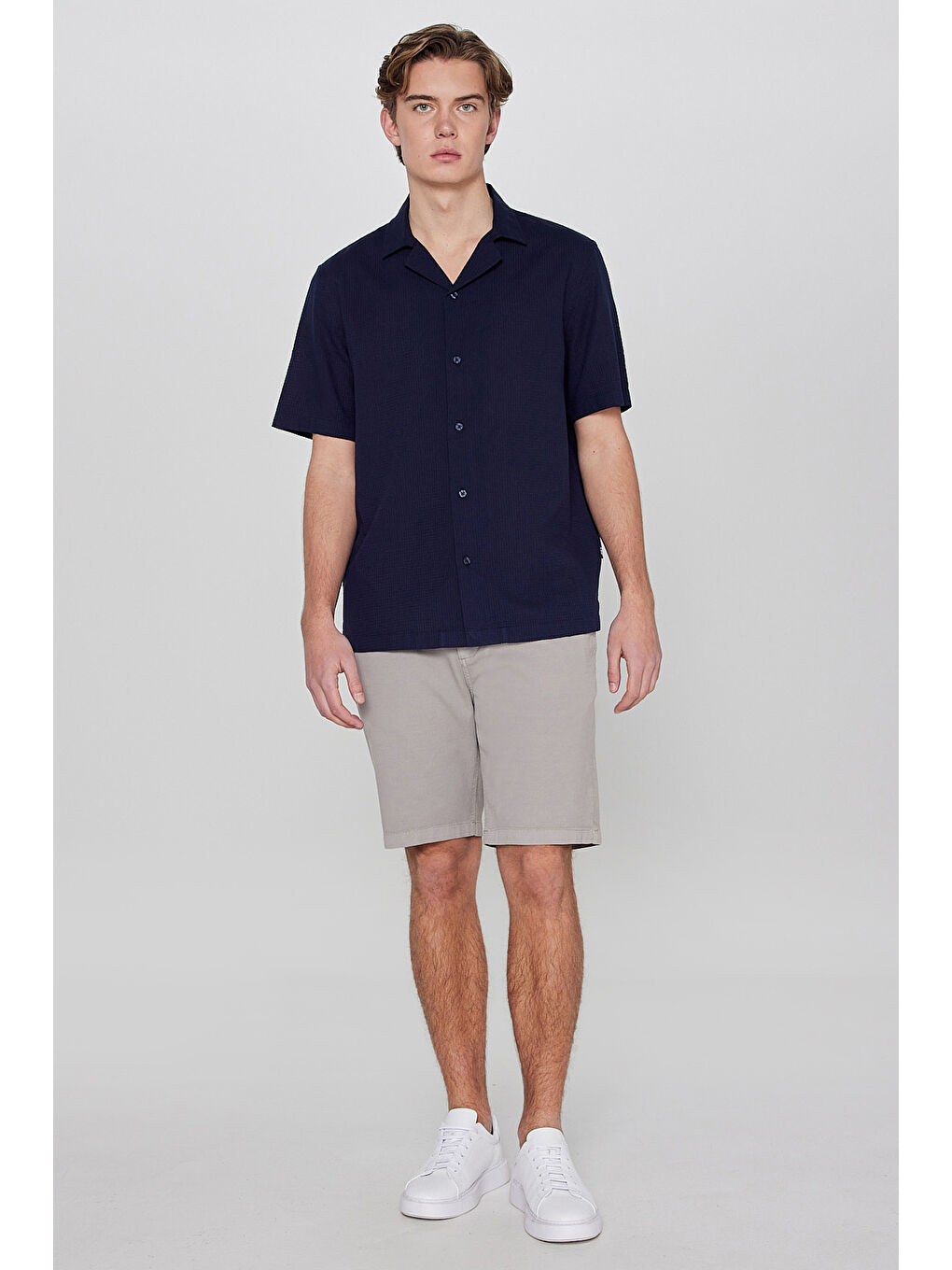 Lacivert Resort Yaka Kısa Kollu Gömlek-2