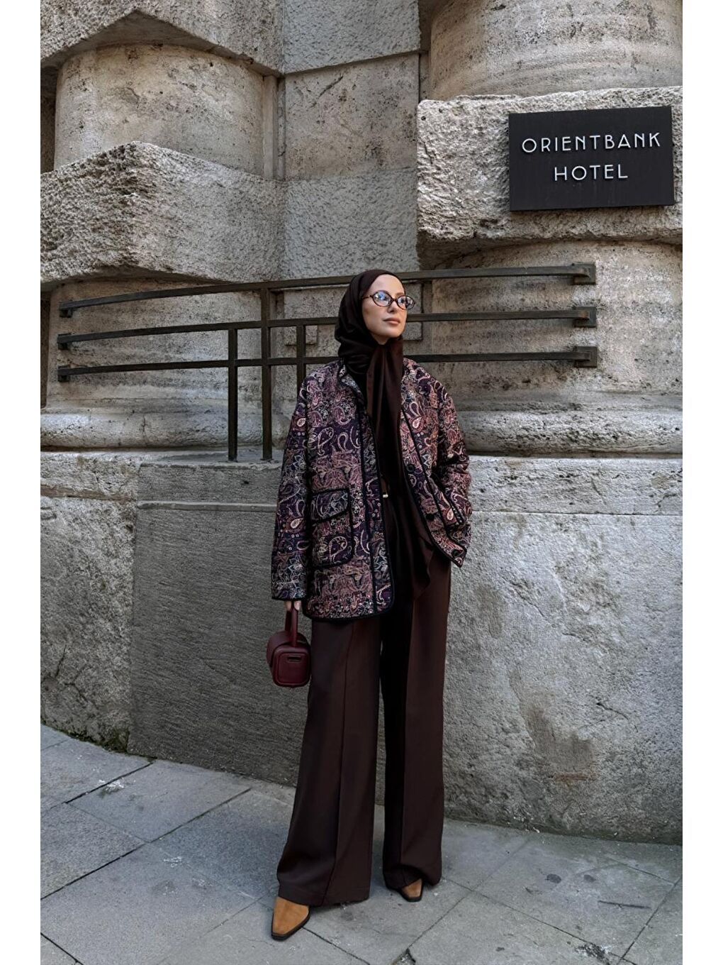 Kahverengi Palazzo Geniş Paça Pantolon Kahve-1