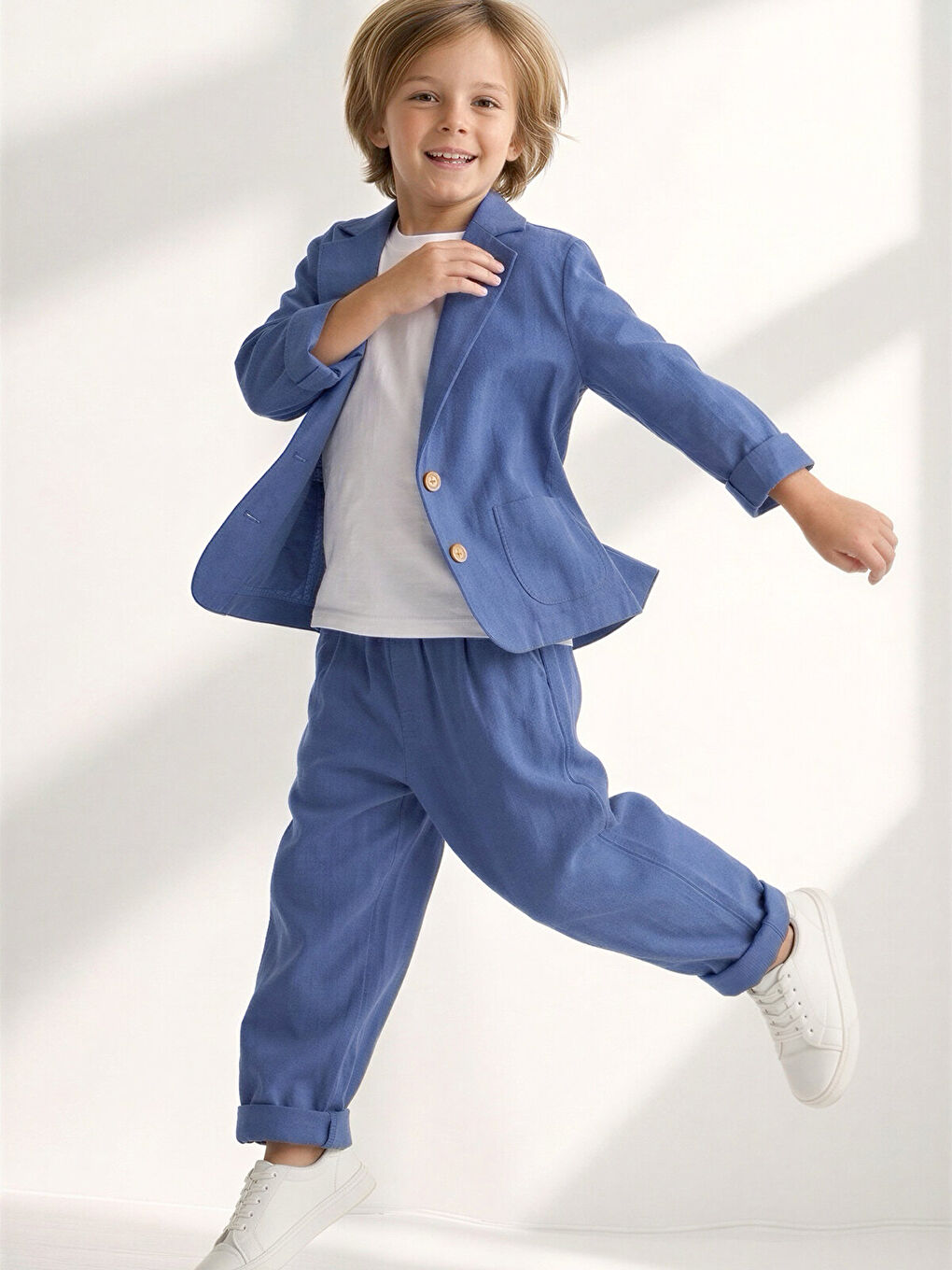 Mavi Dokuma Yumuşak Modal Rahat Ceket Pantolon Takım-2