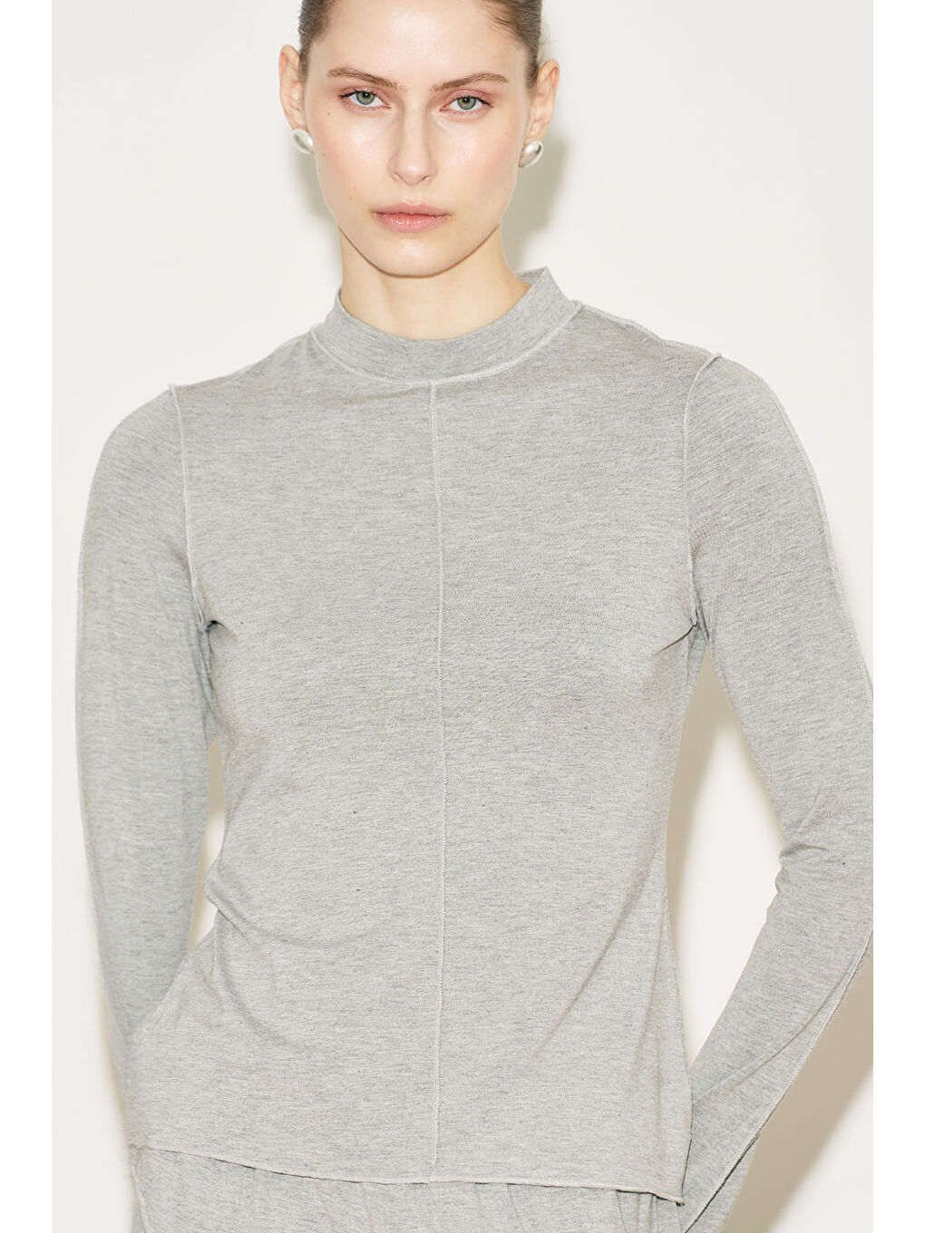 Easy Geniş Uzun Kol Bluz Gri Melanj-3