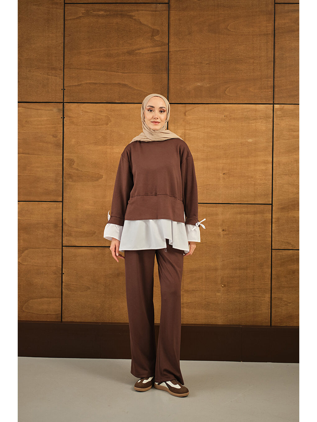 Kadın Garnili İkili Takım Kahverengi-2