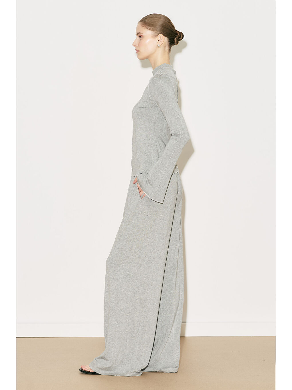 Easy Geniş Uzun Kol Bluz Gri Melanj-4