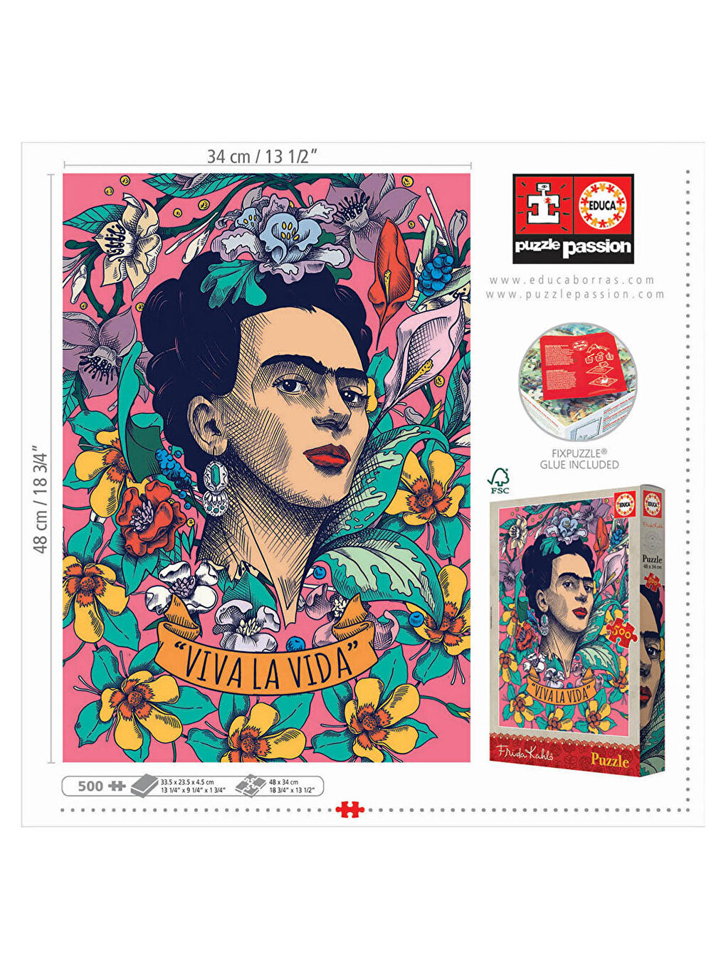 Puzzle 500 Parça Yaşasın Hayat Frida Kahlo 19251-1