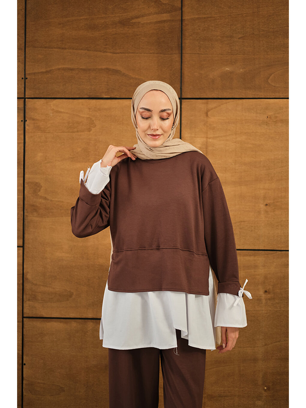 Kadın Garnili İkili Takım Kahverengi-3