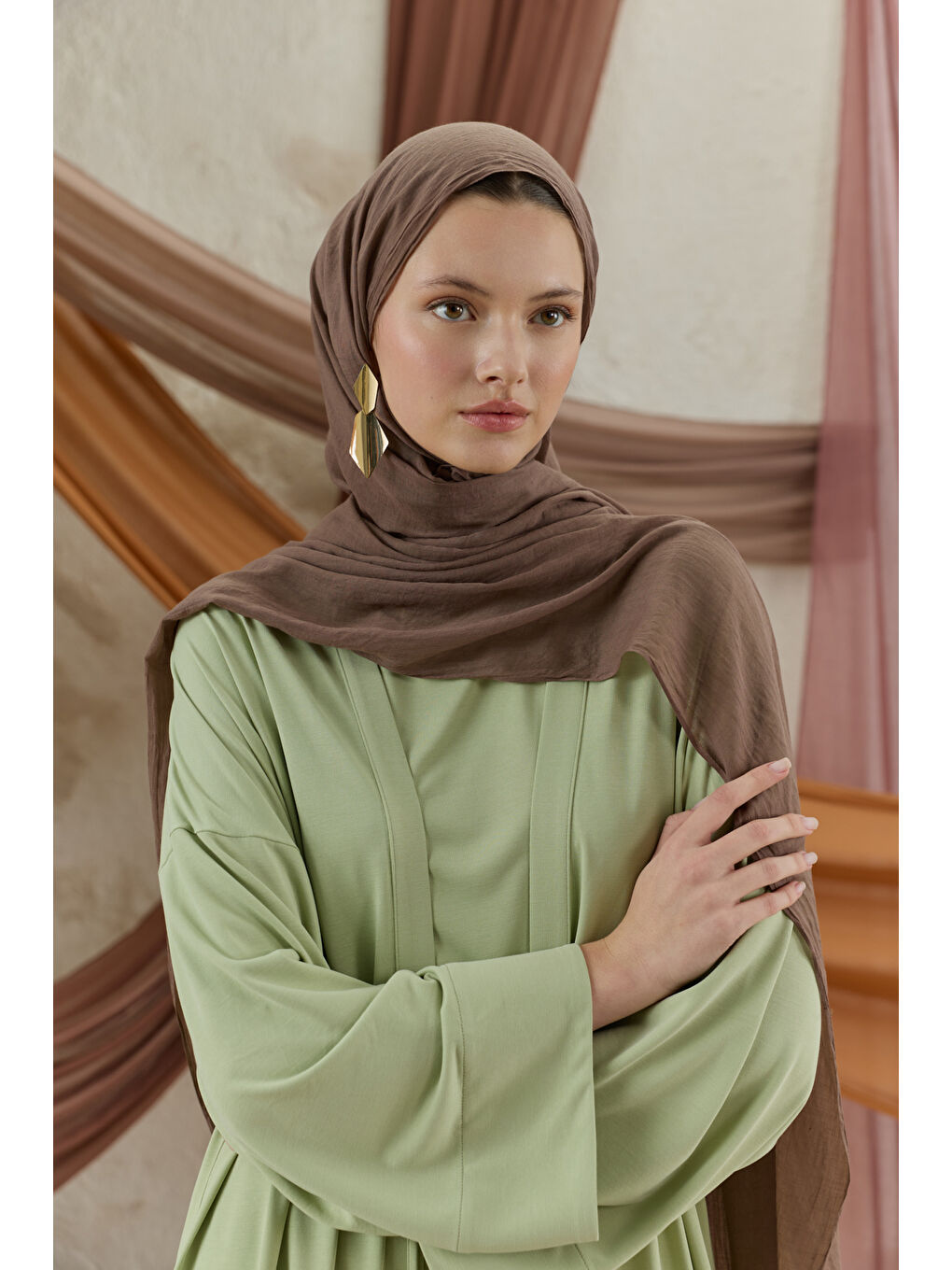 Kahverengi Soft Line Pamuk Şal Ağaç Kabuğu