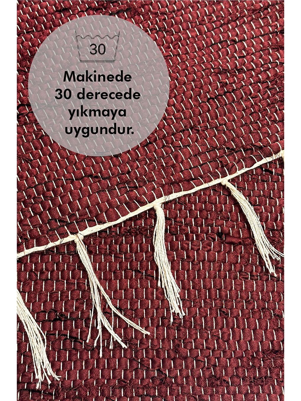 ASDIVA El Yapımı Buldan Dokuma Kilim Otantik Örgü Yolluk Halı Bordo 75x135cm - 3