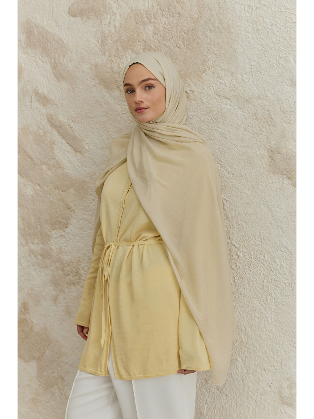 Soft Line Pamuk Şal Uçuk Sarı