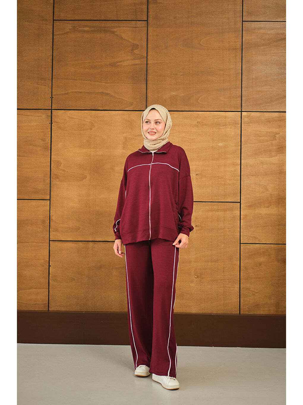 Kadın Şerit Detay Takım Bordo-1