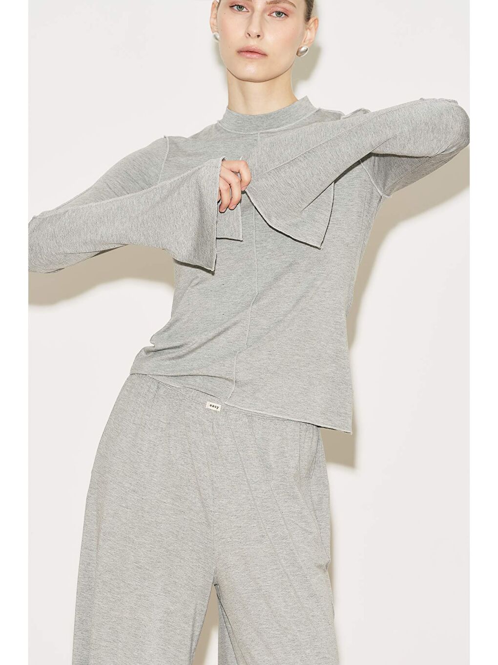 Easy Geniş Uzun Kol Bluz Gri Melanj-6