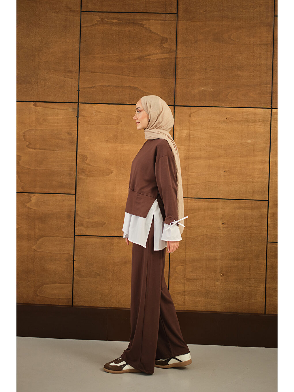 Kadın Garnili İkili Takım Kahverengi-4