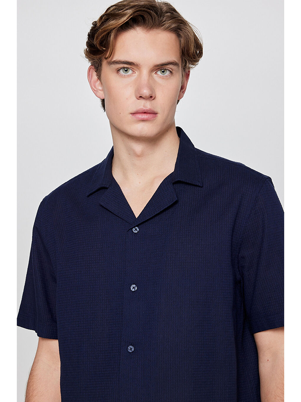 Lacivert Resort Yaka Kısa Kollu Gömlek-3