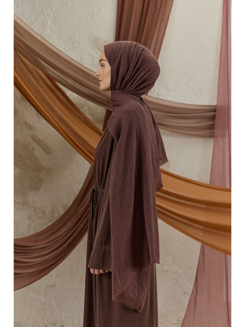 Kahverengi Soft Line Pamuk Şal Kızıl Kahve-3