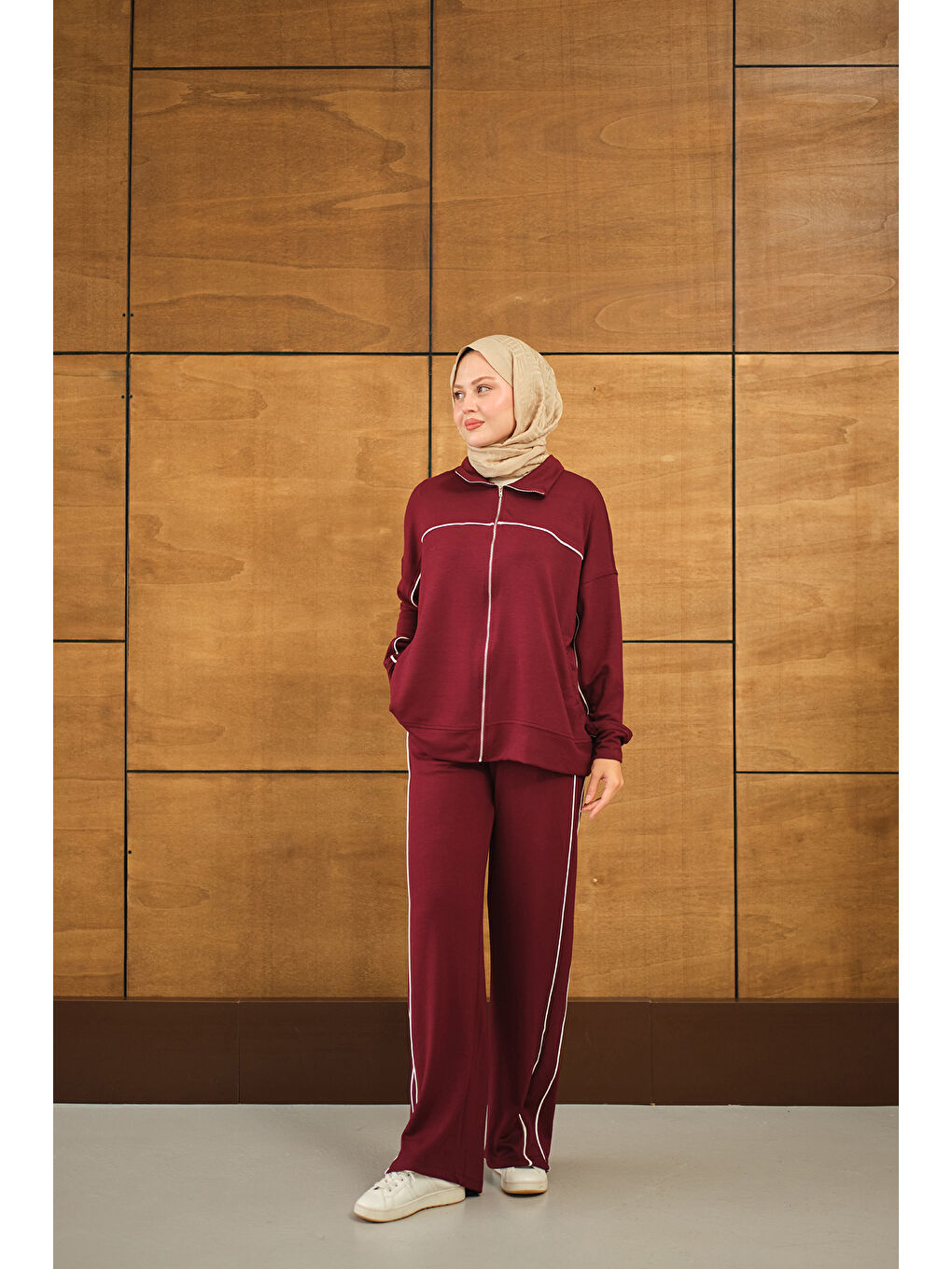 Kadın Şerit Detay Takım Bordo-2