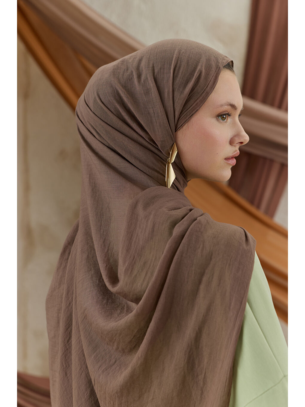 Kahverengi Soft Line Pamuk Şal Ağaç Kabuğu-1