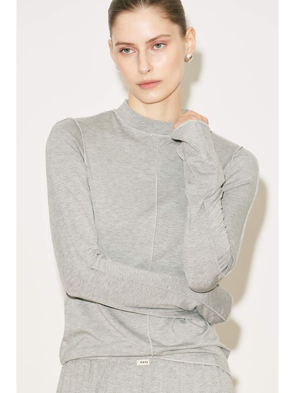 Easy Geniş Uzun Kol Bluz Gri Melanj-8