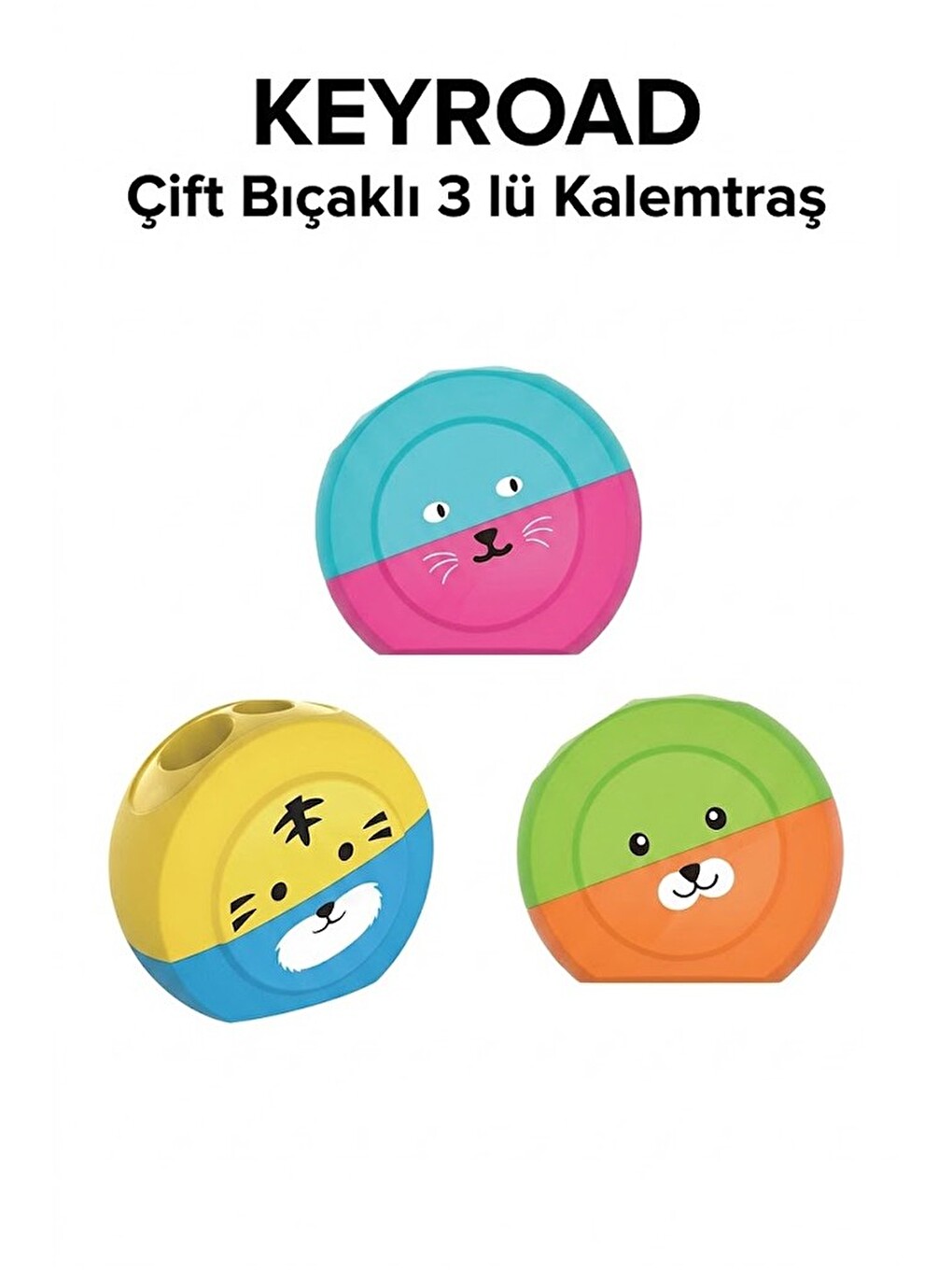 Renkli Sevimli Kalemtraş Keyroad Kr-971839 3 Adet Hazneli Çift Bıçaklı Kalem Açacağı Plastik Kalemtı-3