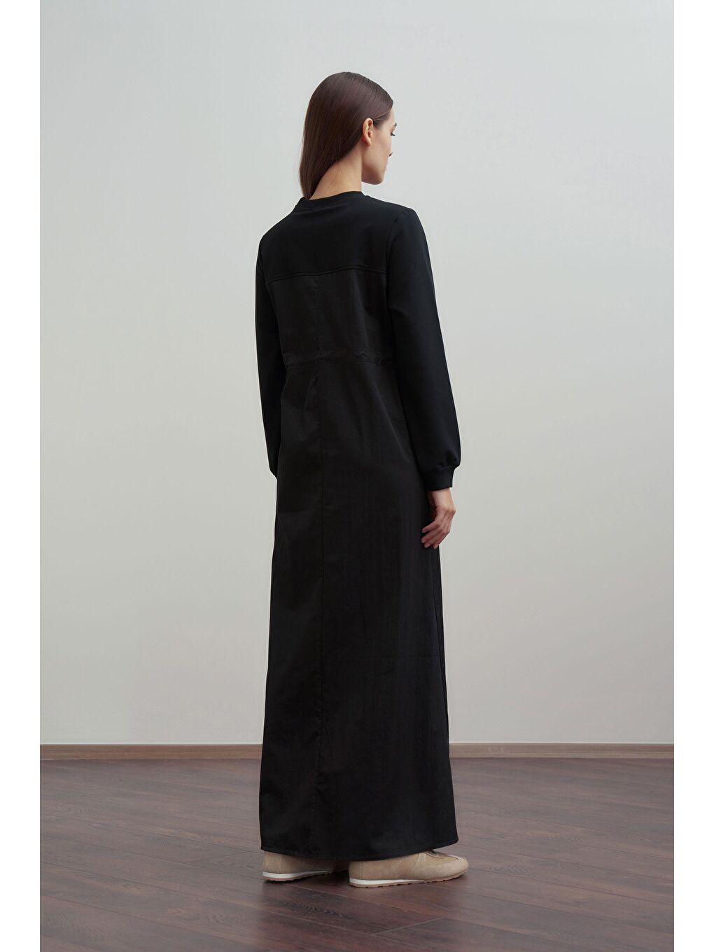 Siyah-Pamuklu Lastikli Bel Ayarlı Elbise-2