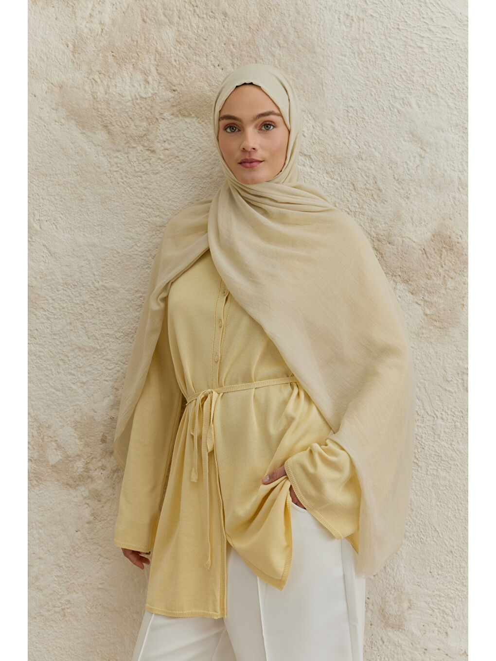 Soft Line Pamuk Şal Uçuk Sarı-2