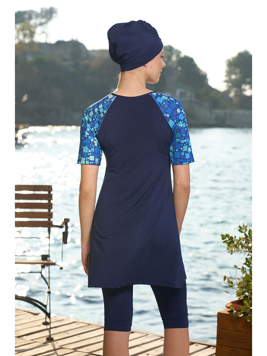 Kısa Kollu Yarı Kapalı Mayo 24826 Lacivert-3