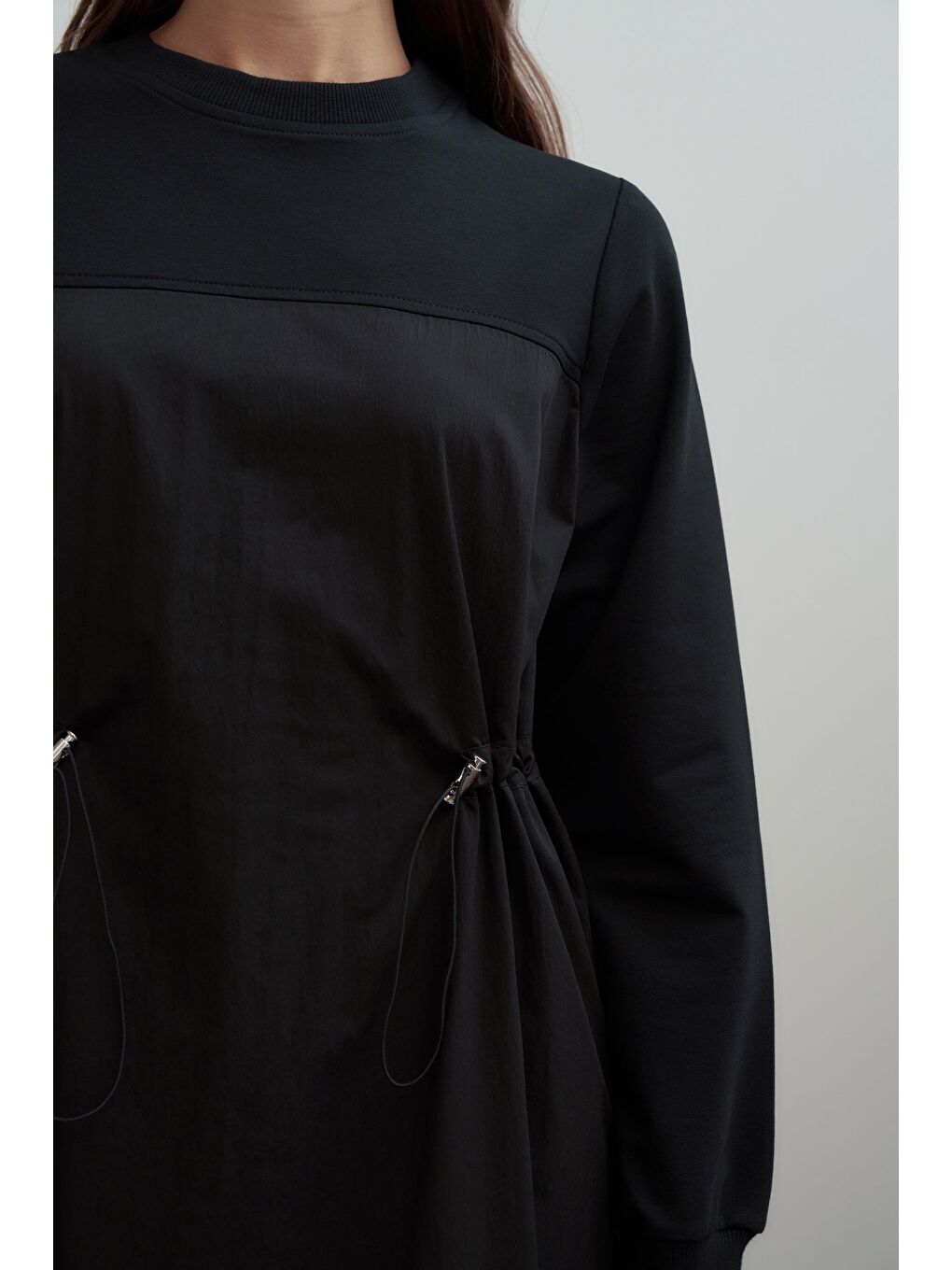 Siyah-Pamuklu Lastikli Bel Ayarlı Elbise-4