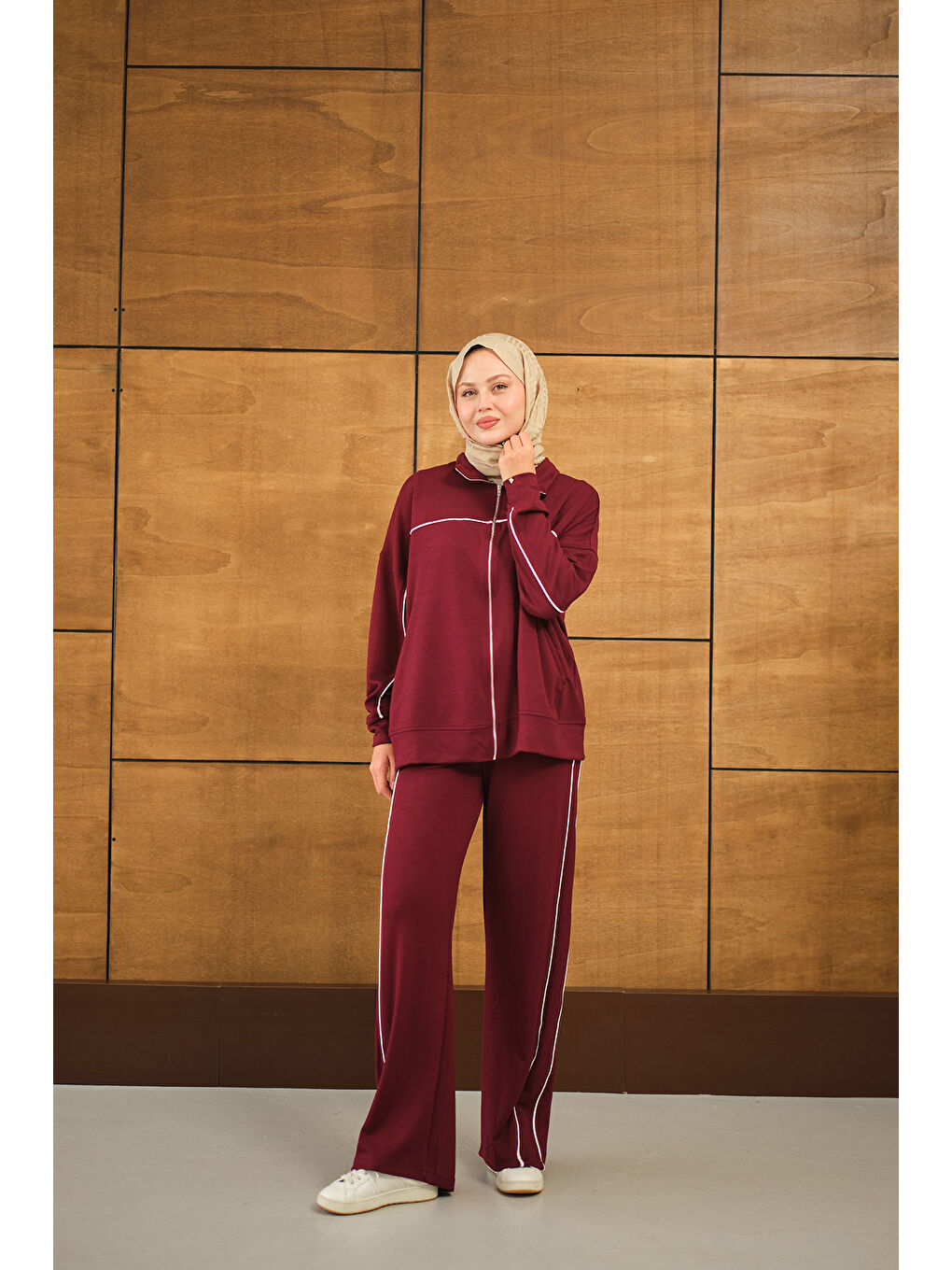 Kadın Şerit Detay Takım Bordo-3