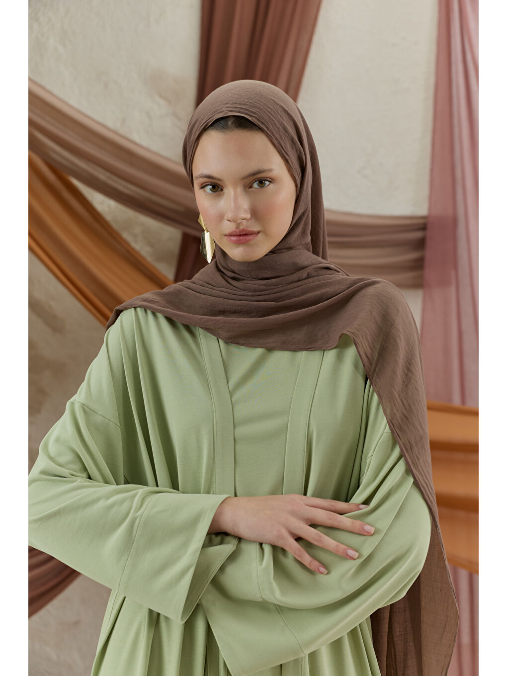 Kahverengi Soft Line Pamuk Şal Ağaç Kabuğu-2