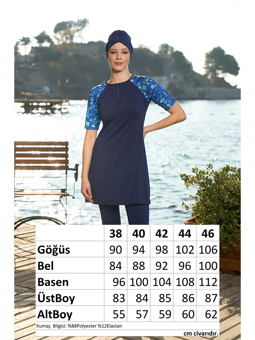 Kısa Kollu Yarı Kapalı Mayo 24826 Lacivert-4