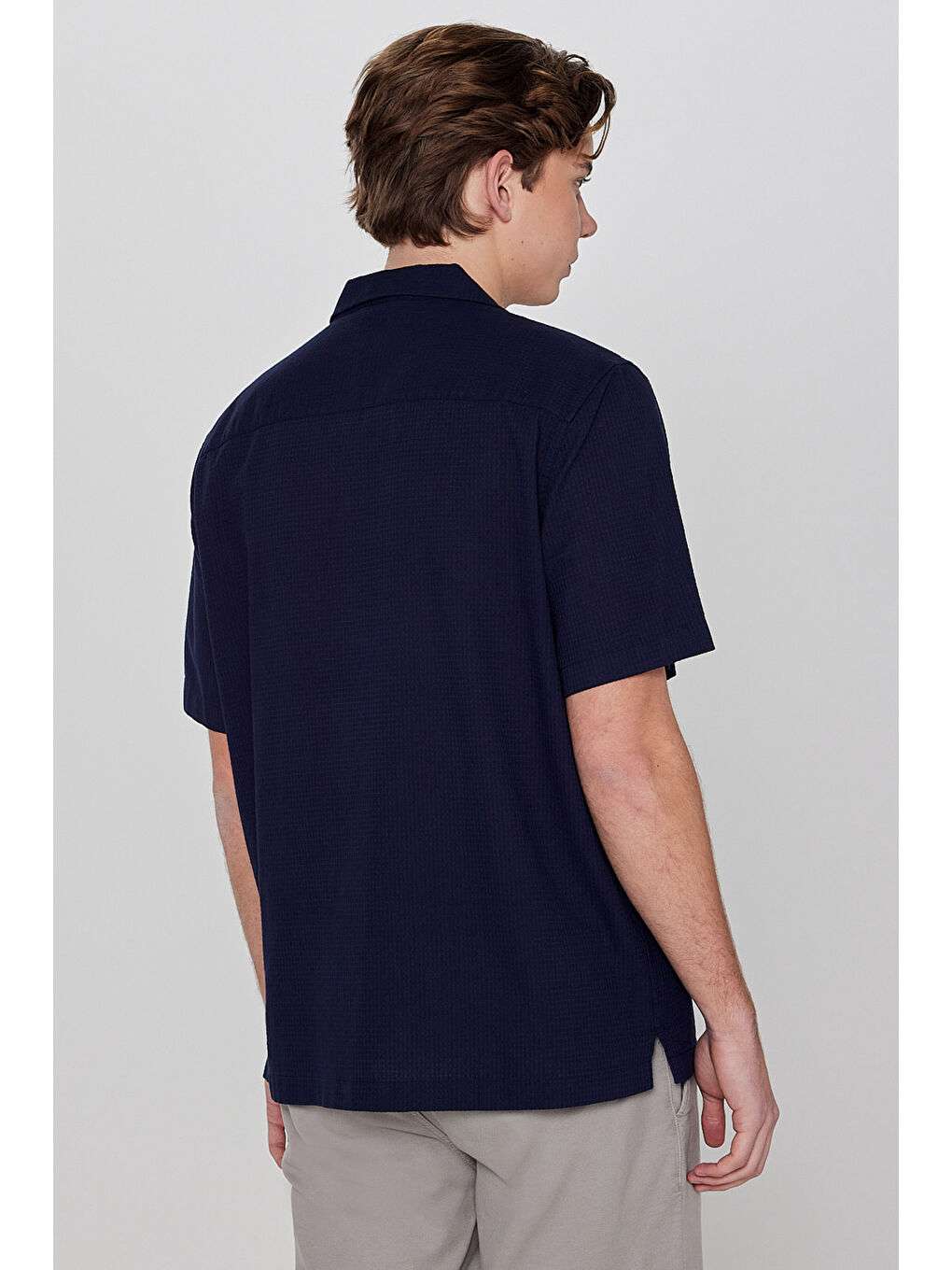 Lacivert Resort Yaka Kısa Kollu Gömlek-4