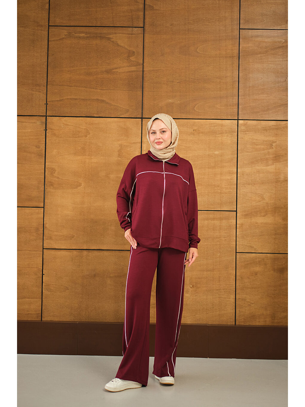 Kadın Şerit Detay Takım Bordo-4