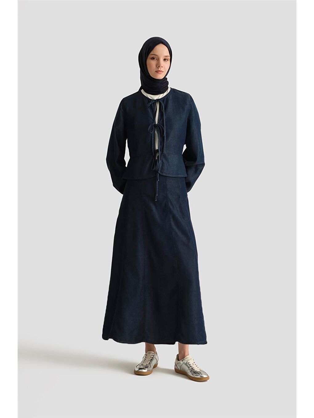 Parçalı Lyocell Etek 25Yd9129 Koyu Lacivert-1