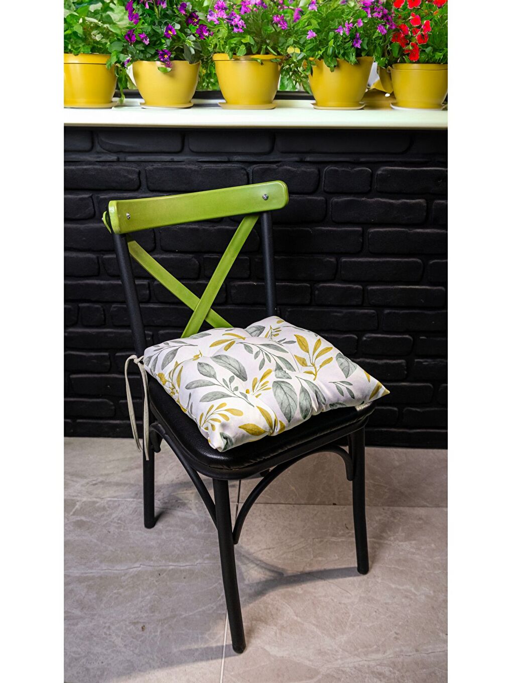 ASDIVA Yeşil Dijital Baskı Pofidik Sandalye Minderi Özel Dikişli Bağcıklı 40x40 Cm - 1