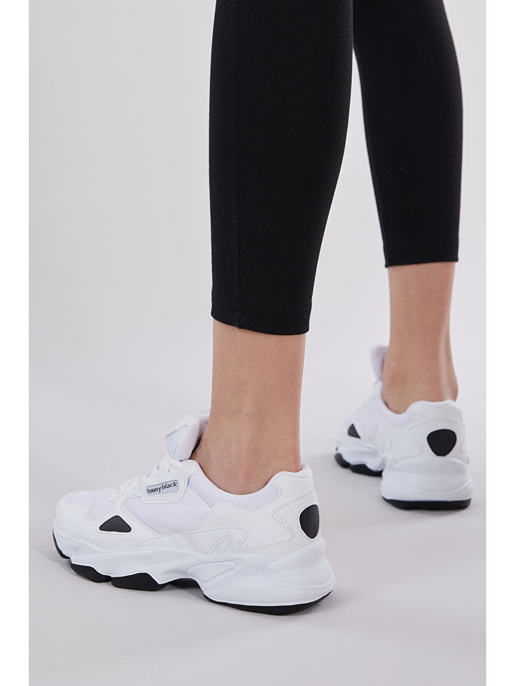 Unisex Beyaz Siyah Rahat Kalıp Yüksek Taban Bağcıklı Spor Ayakkabı-4