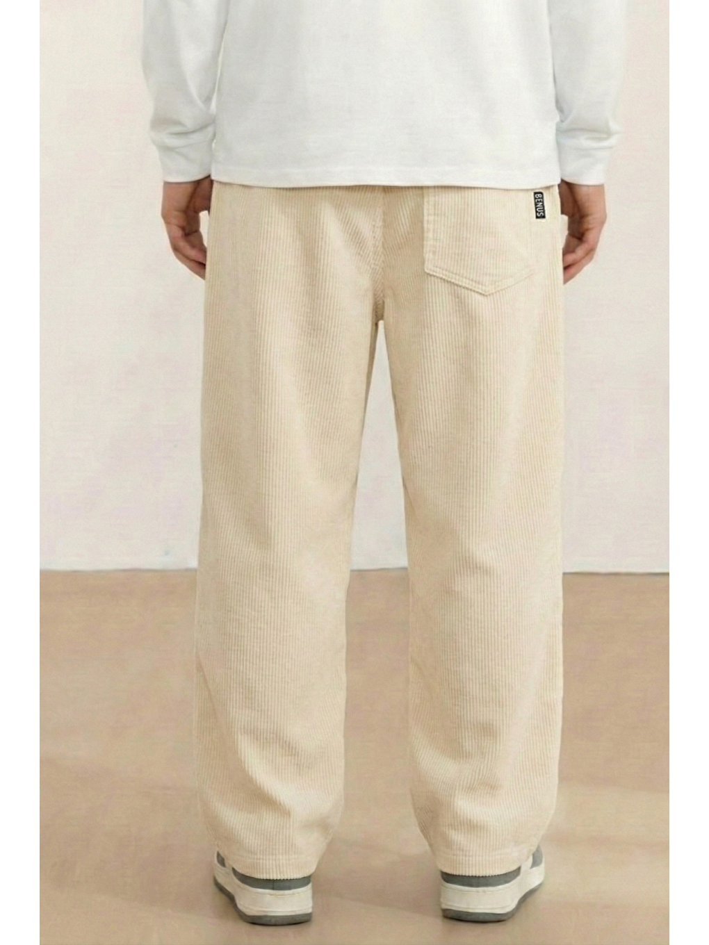 Bej GENIUS Erkek Pantolon Fitilli Kadife Bol Paça Oversize Pantolon-3