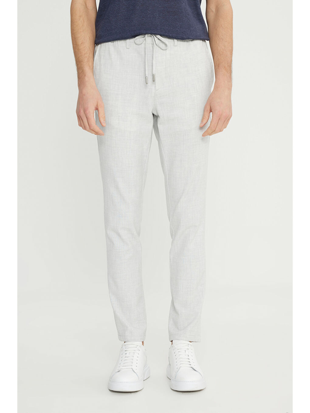 Bej Erkek Taş Slim Fit Dar Kesim Beli Bağlamalı Yan Cepli Esnek Pantolon