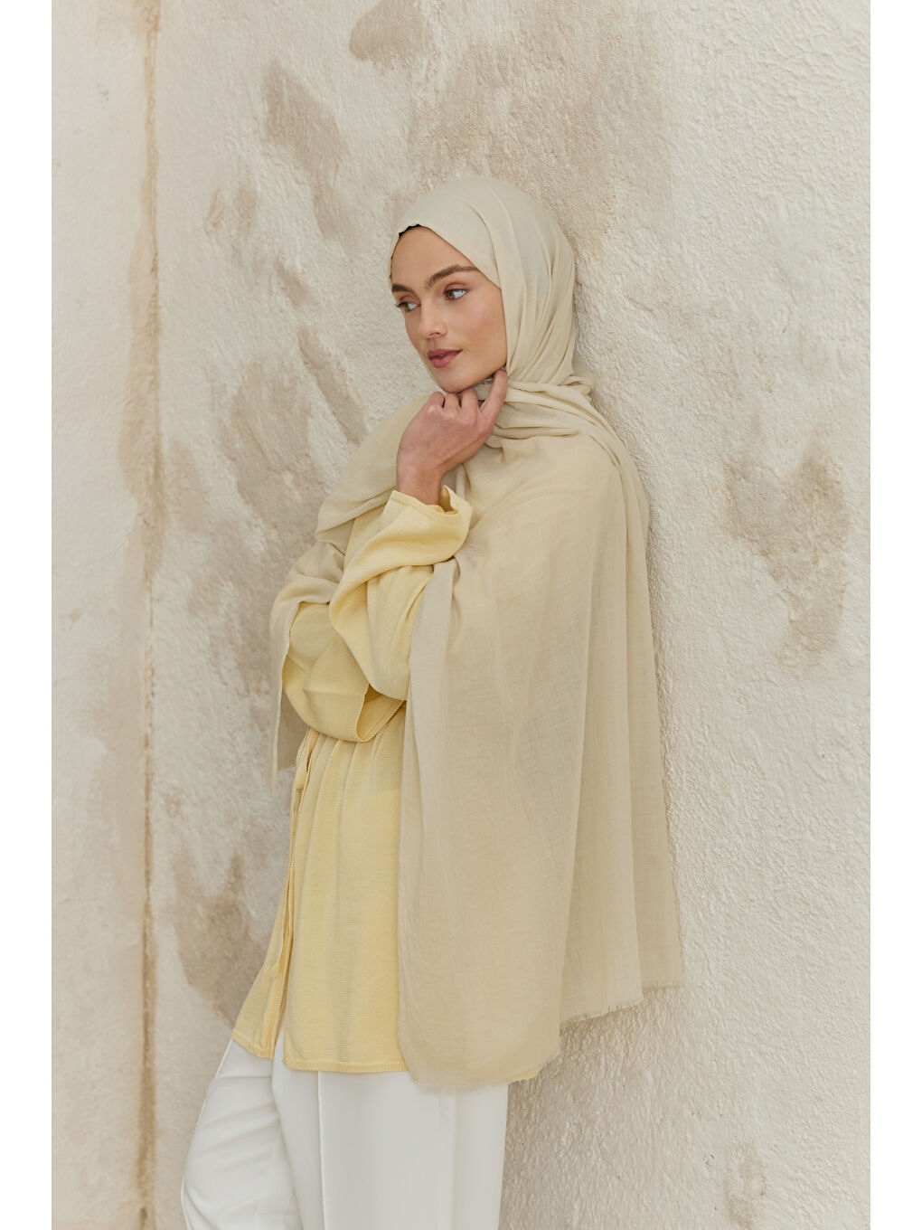 Soft Line Pamuk Şal Uçuk Sarı-3