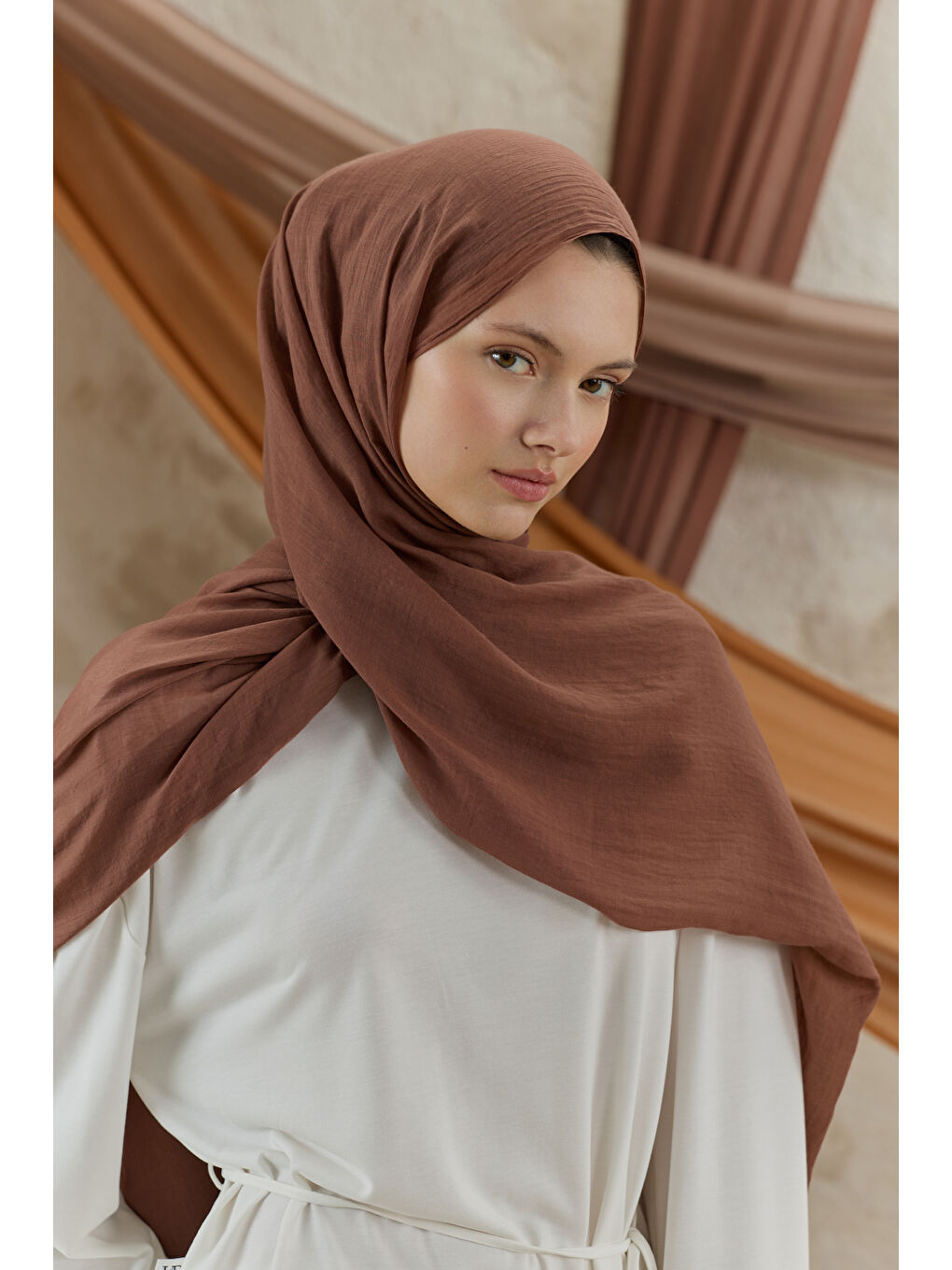 Kahverengi Soft Line Pamuk Şal Kestane-1