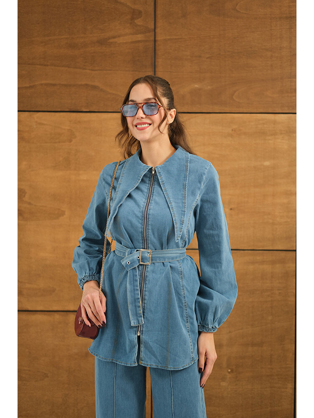 Kadın Dikiş Detay Jean Takım Açık Mavi