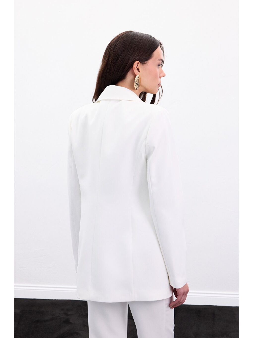 Düğmeli Klasik Ceket - Ekru-5