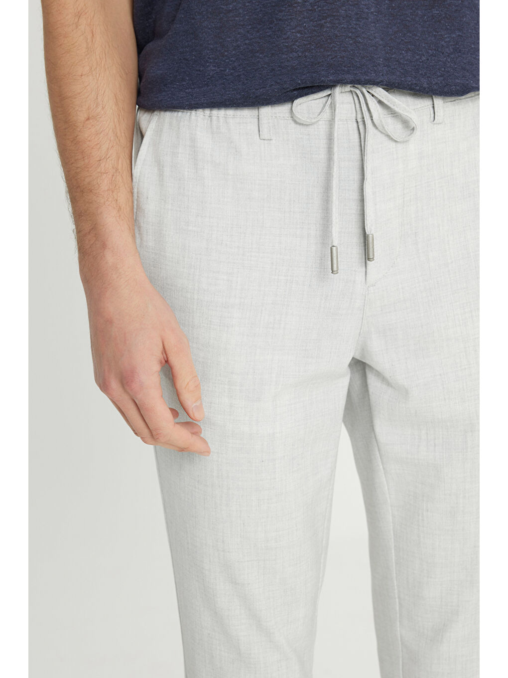 Bej Erkek Taş Slim Fit Dar Kesim Beli Bağlamalı Yan Cepli Esnek Pantolon-3