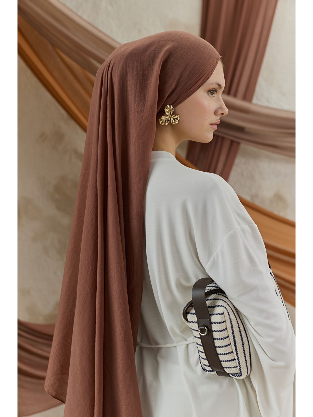 Kahverengi Soft Line Pamuk Şal Kestane-2