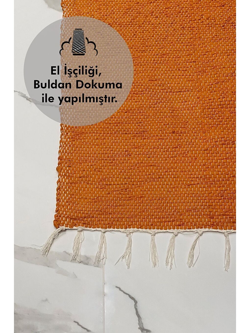 El Yapımı Buldan Dokuma Kilim Otantik Örgü Yolluk Halı Turuncu 75x135cm-1
