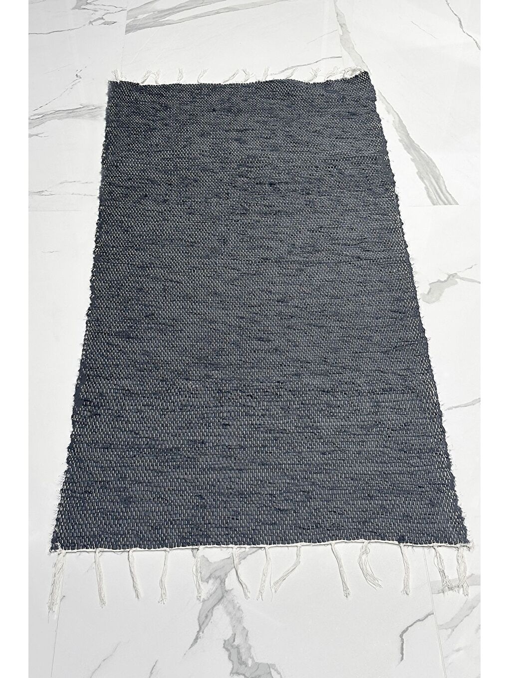 El Yapımı Buldan Dokuma Kilim Otantik Örgü Yolluk Halı Gri 75x135cm