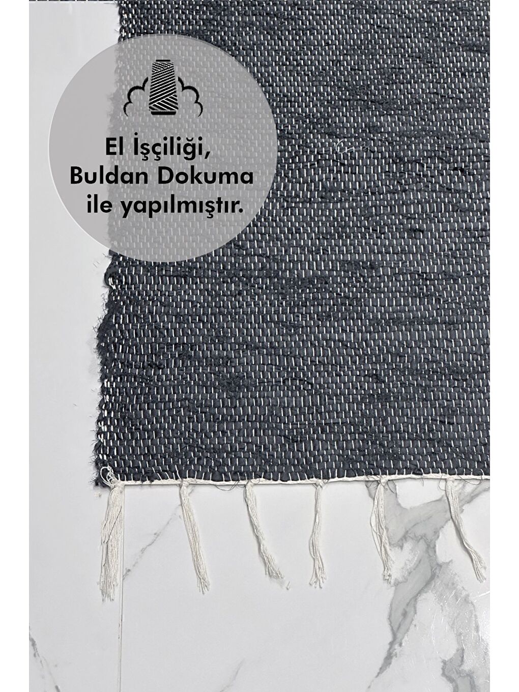 El Yapımı Buldan Dokuma Kilim Otantik Örgü Yolluk Halı Gri 75x135cm-1