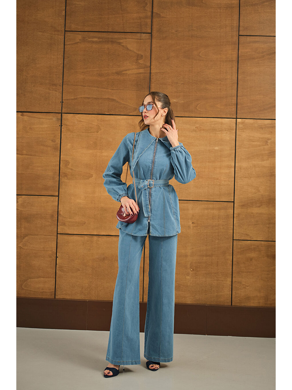 Kadın Dikiş Detay Jean Takım Açık Mavi-1